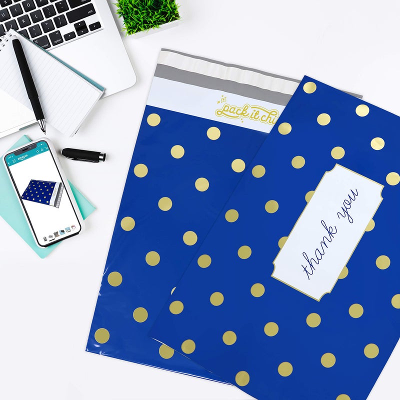 Pack It Chic - 10X13 (100 Pack) Navy Polka Dot - Thank You Poly Mailer Envelope Plastic Custom Mailing & Shipping Bags - Self Seal - Image 5